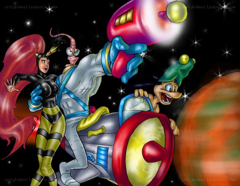 Space adventure with cartoon characters
