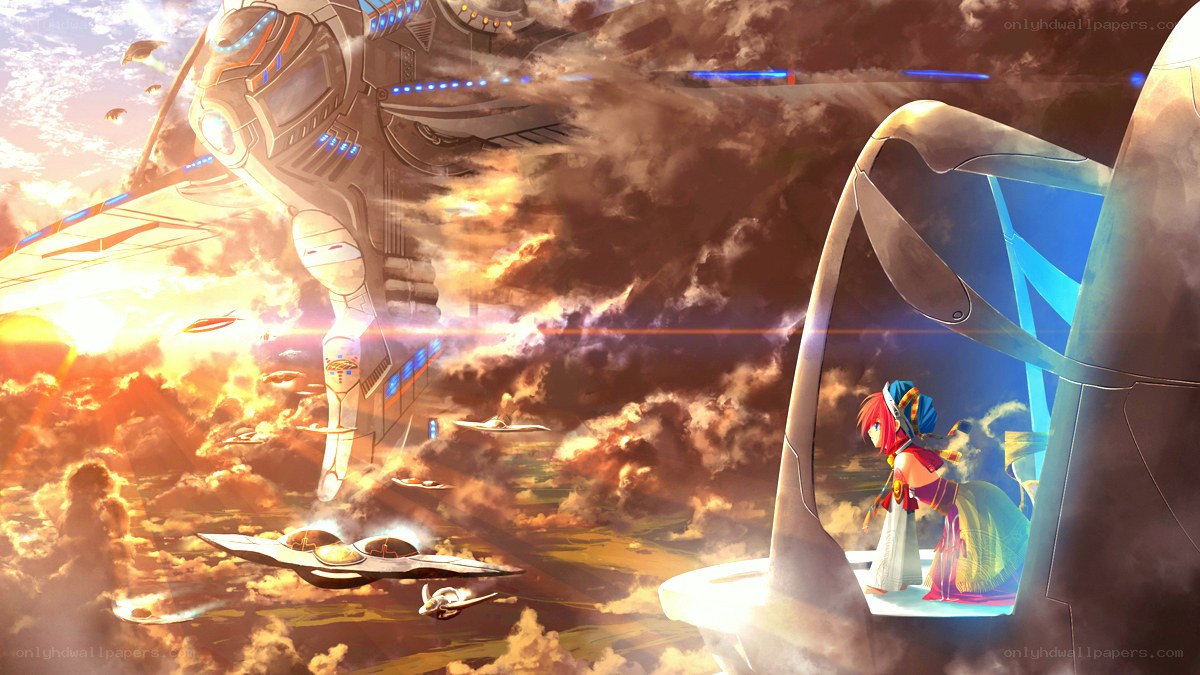 space battle at sunset