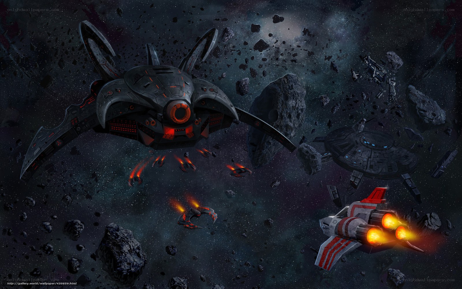 Space battle in asteroid field