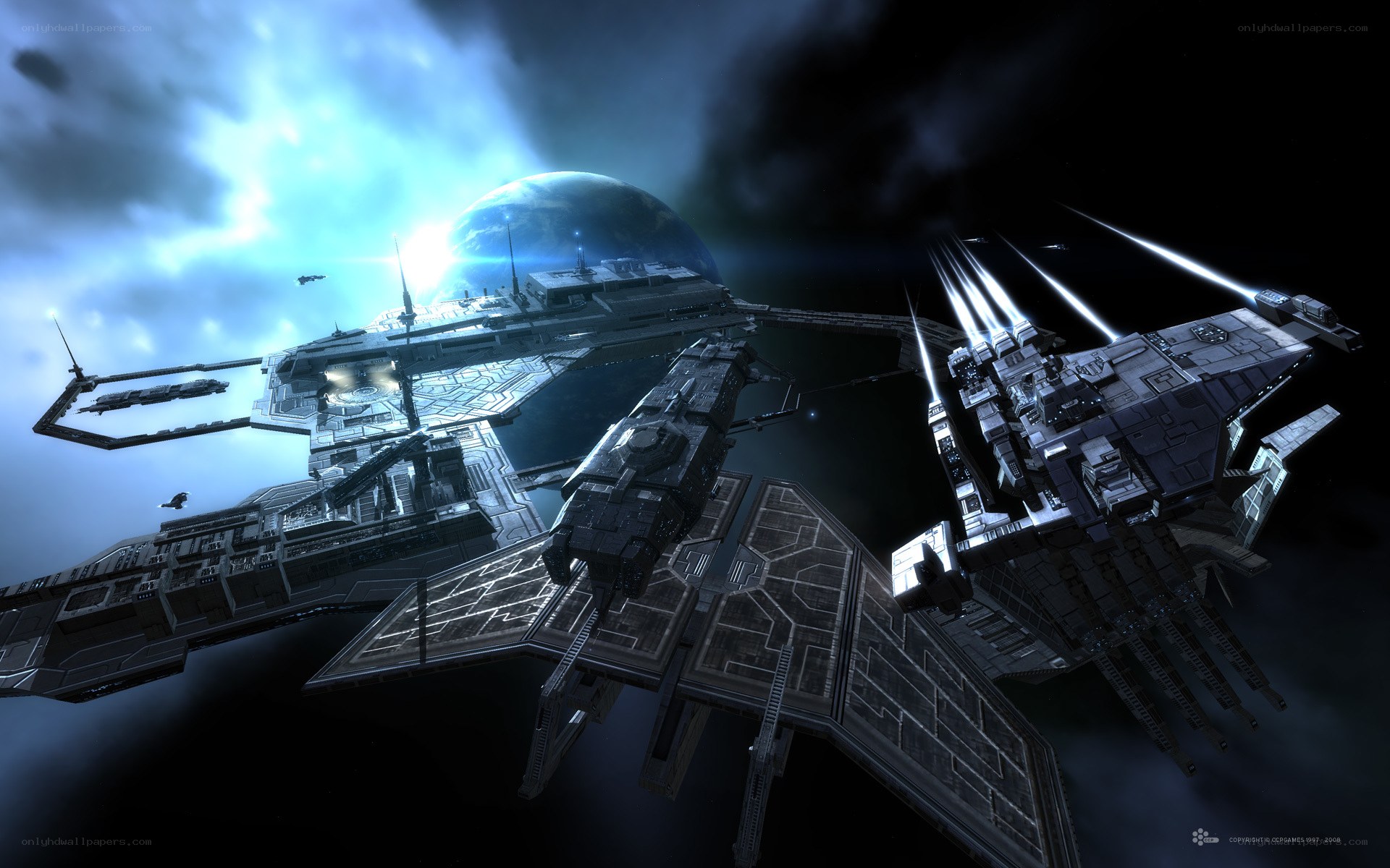 Space battle near a planet