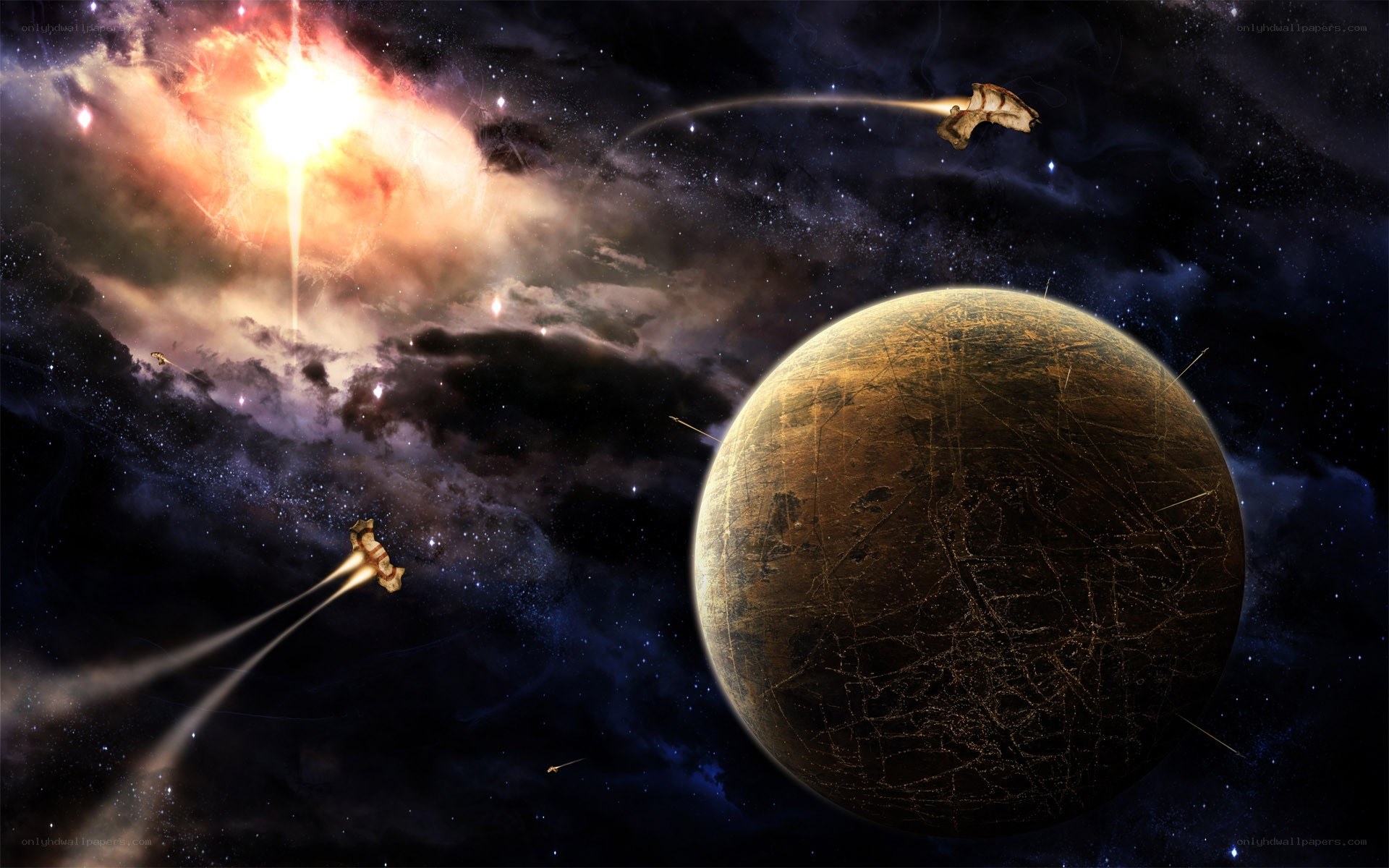 Space battle near a planet