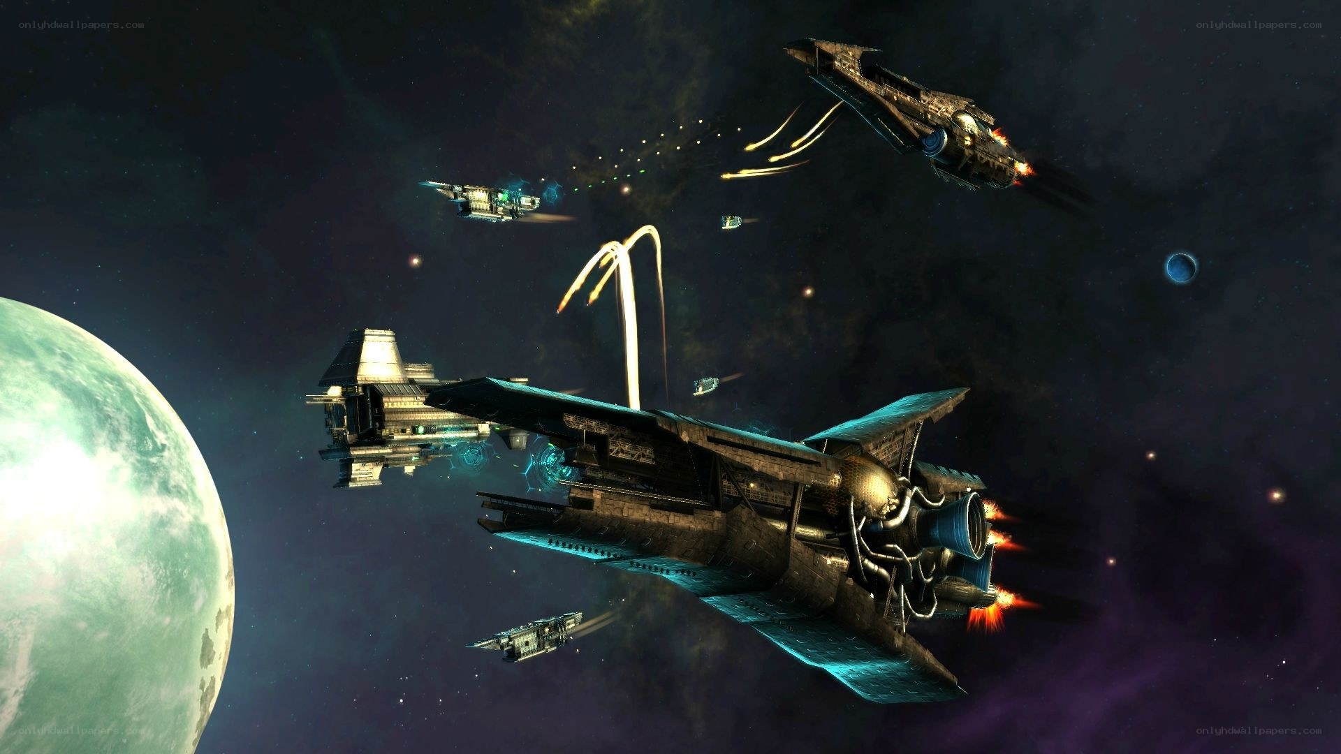 Space battle near a planet