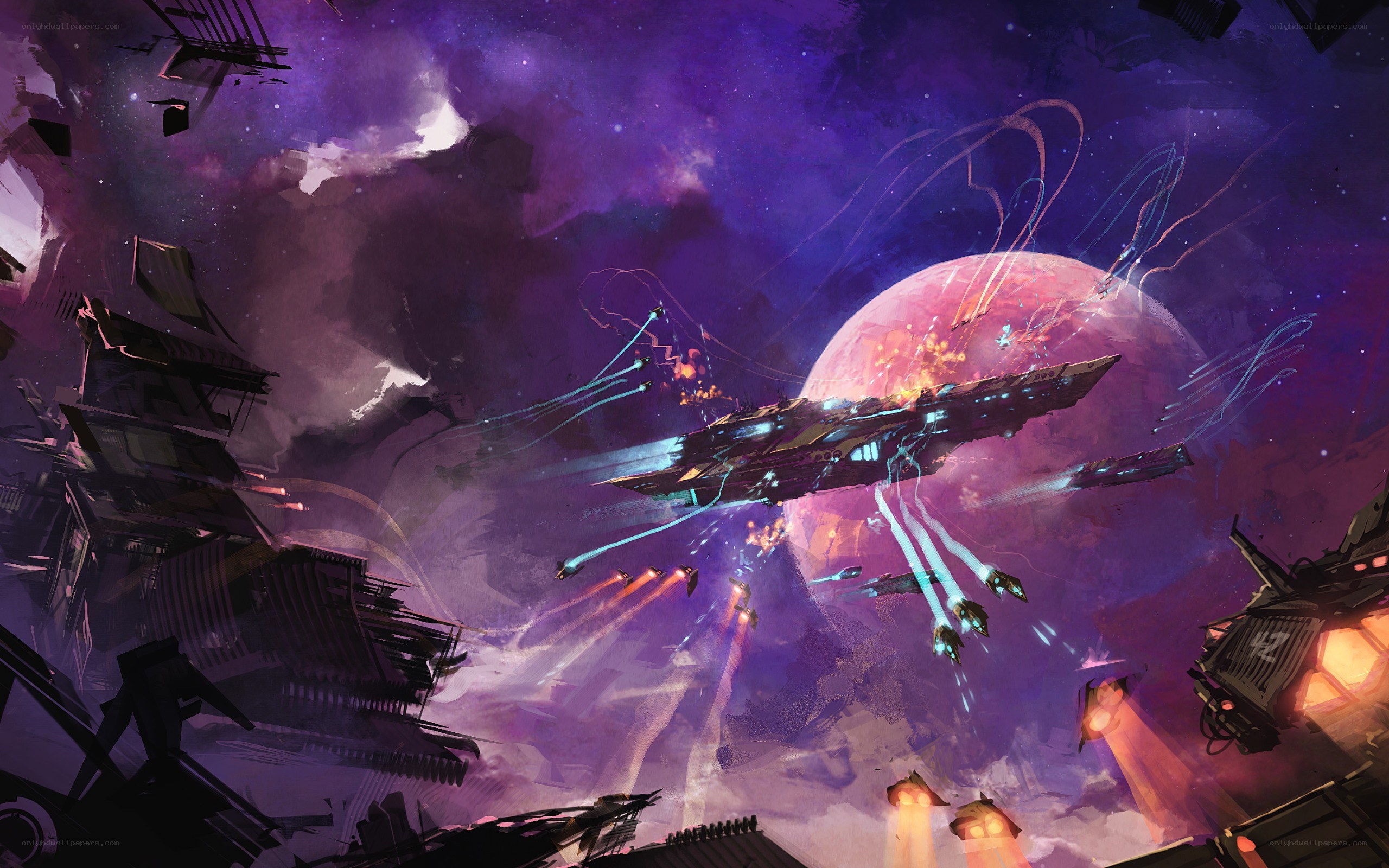 Space battle near a planet