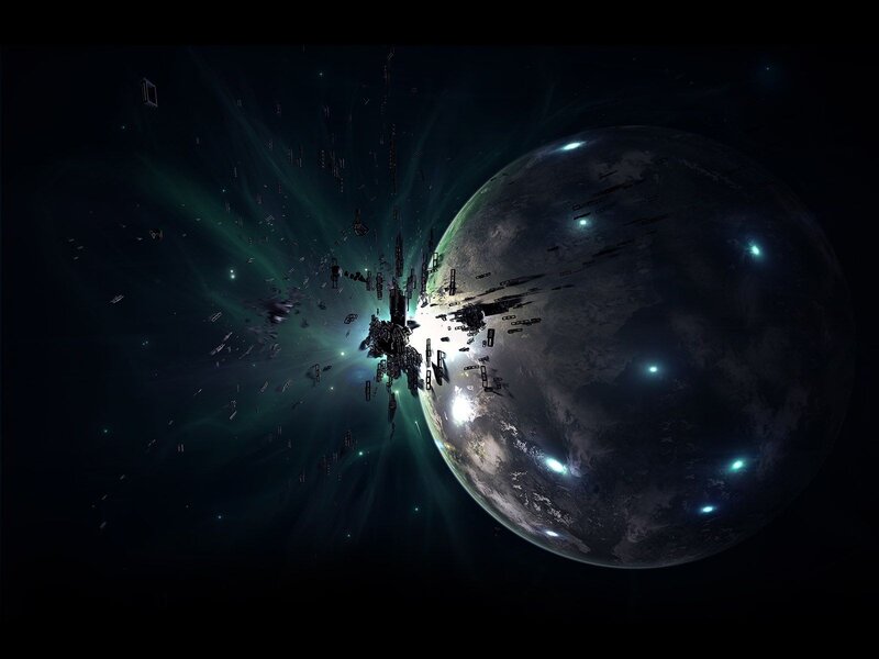 Space battle near a planet