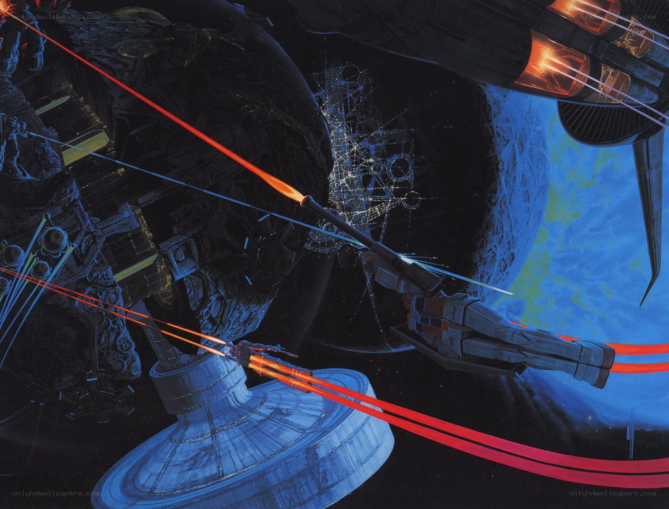 Space battle near a planet