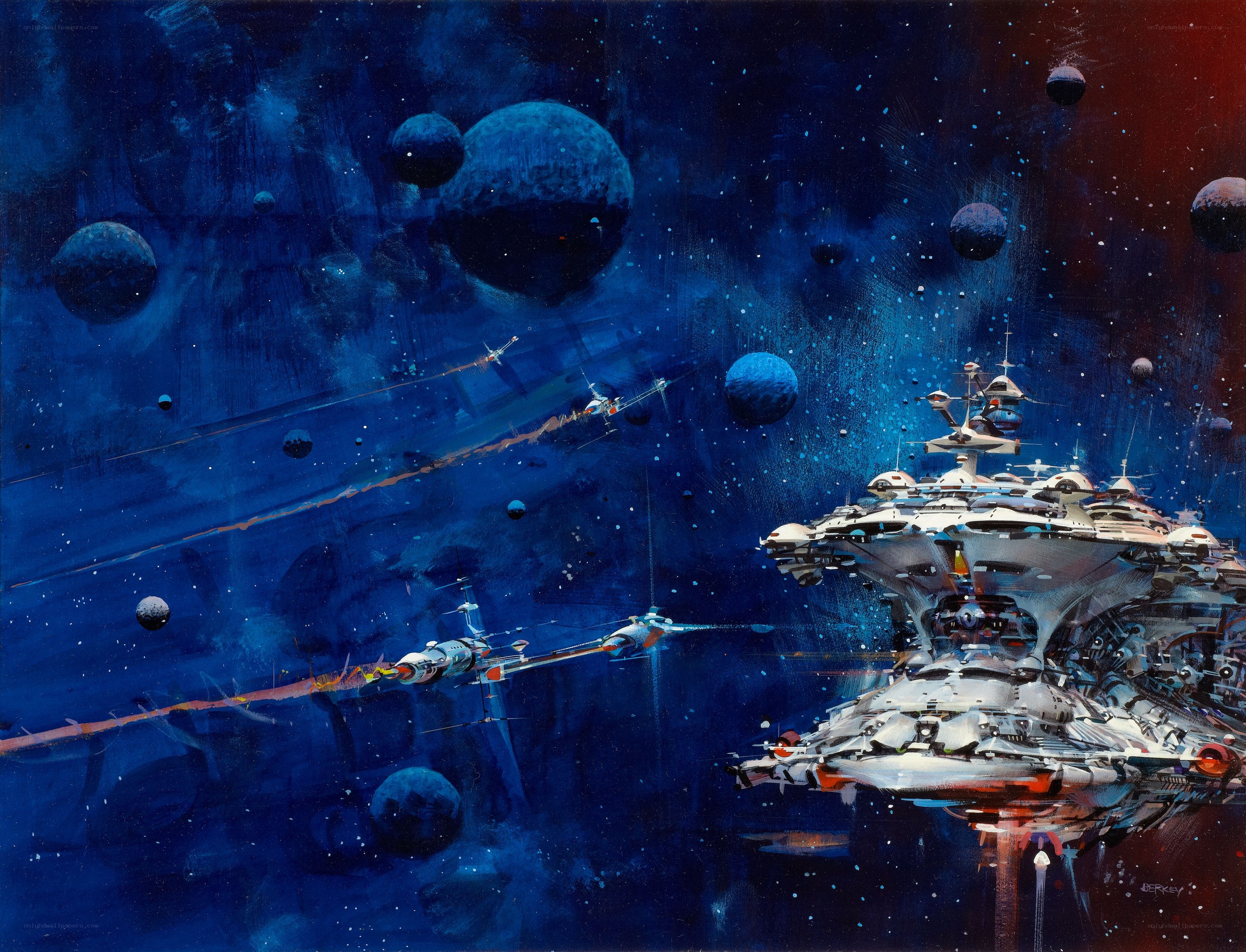 Space battle near a space station