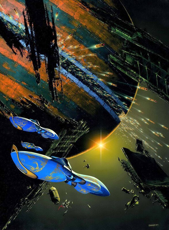Space battle near a space station