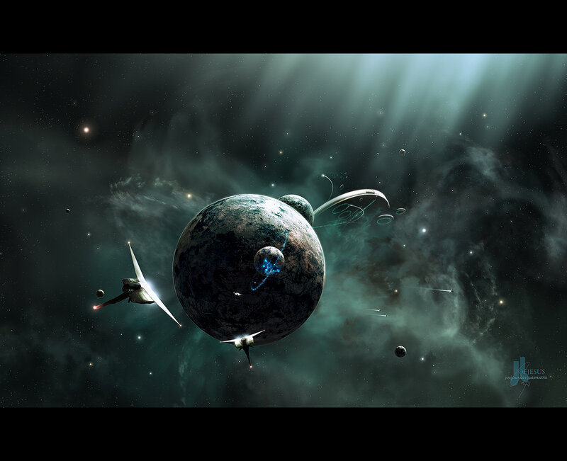 Space battle near alien planet