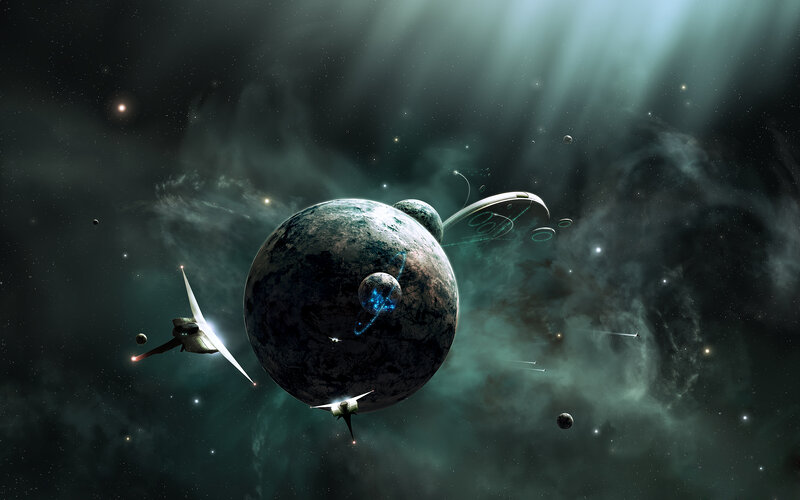 Space battle near alien planet