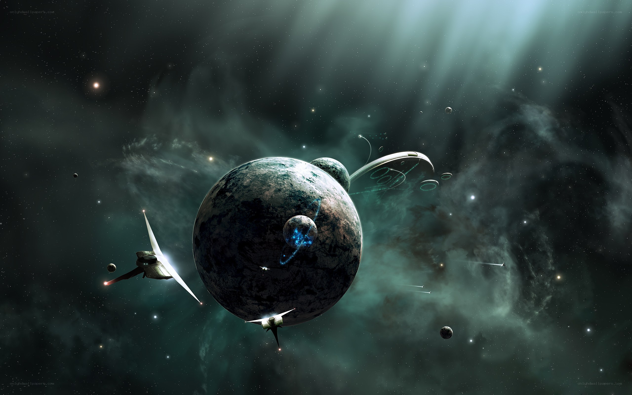 Space battle near alien planet