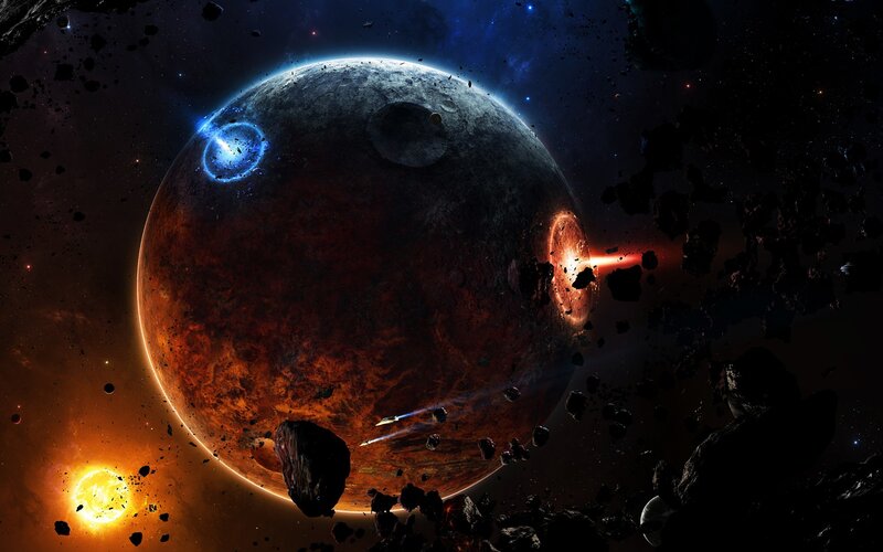 space battle near alien planet