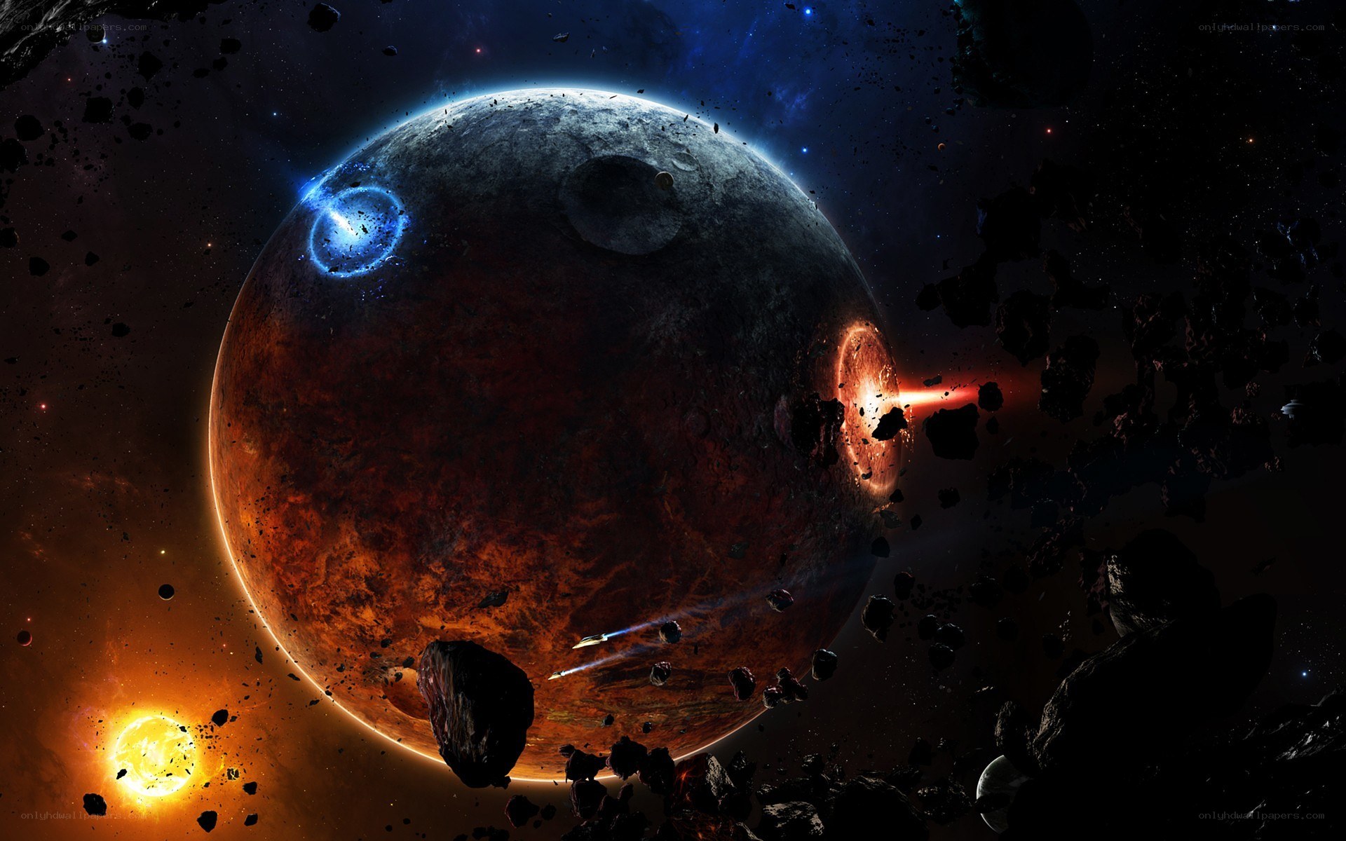 space battle near alien planet