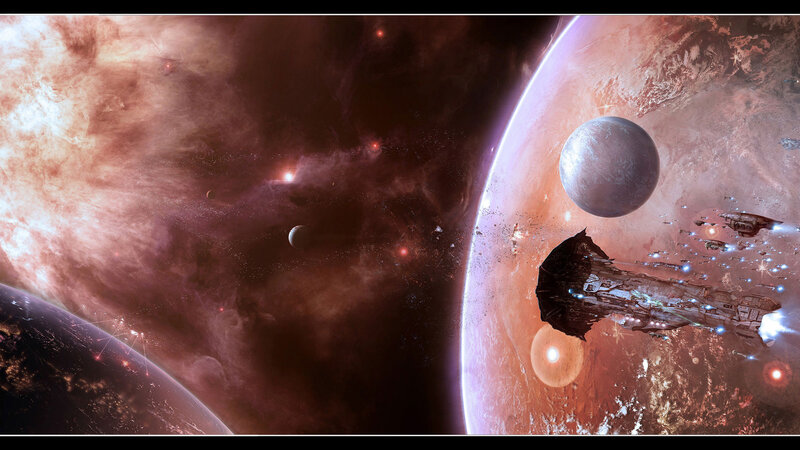 Space battle near alien planet