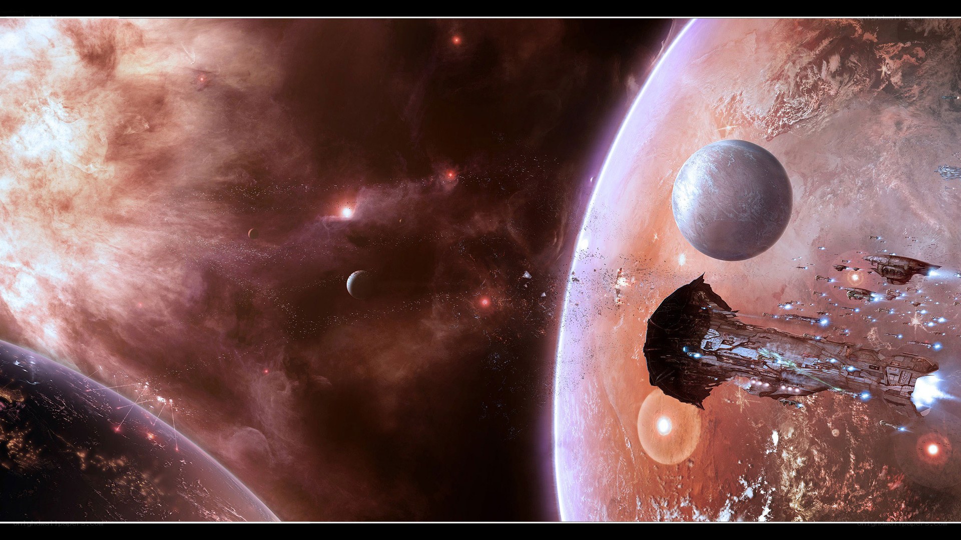 Space battle near alien planet