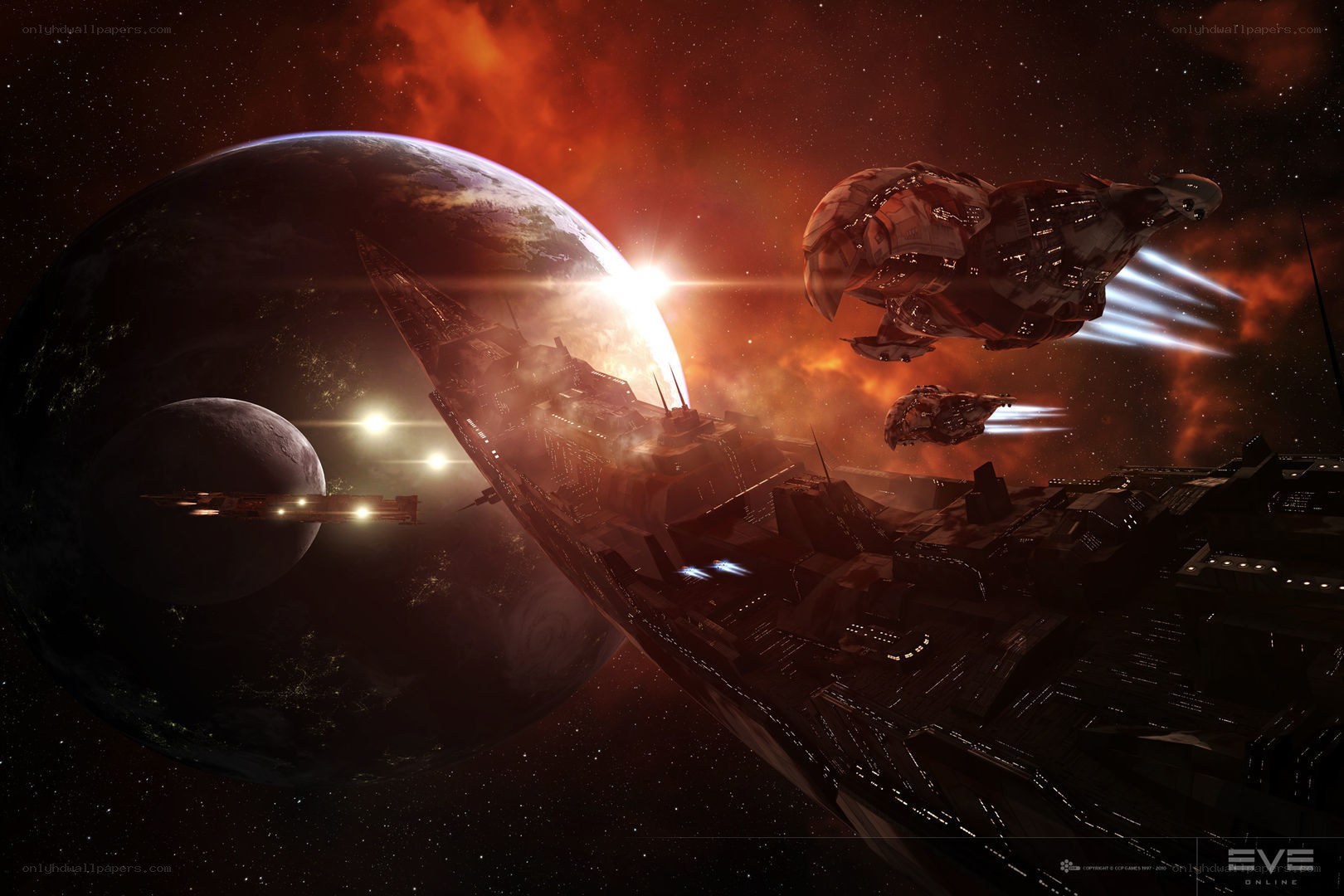 Space battle near alien planet