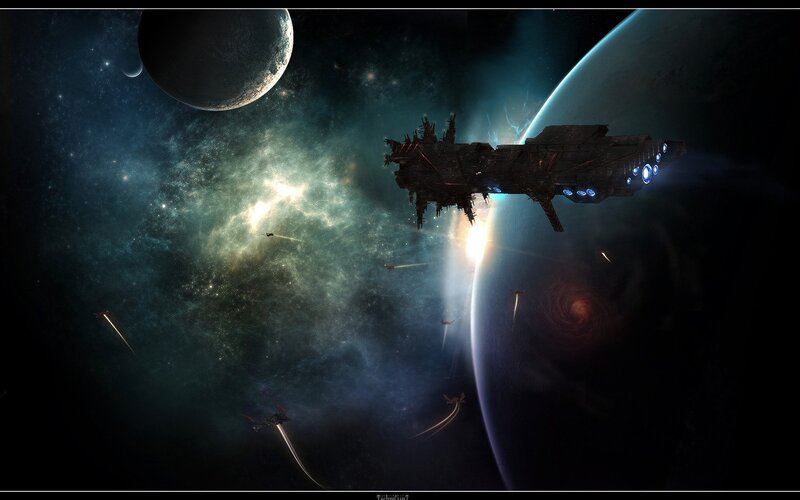Space battle near alien planet