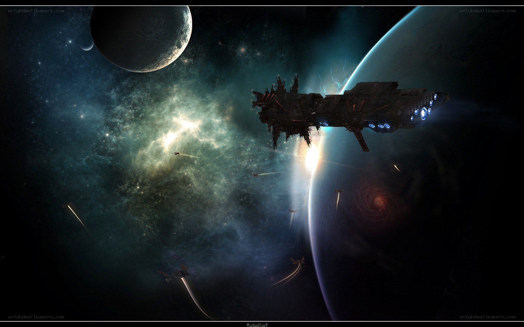 Space battle near alien planet