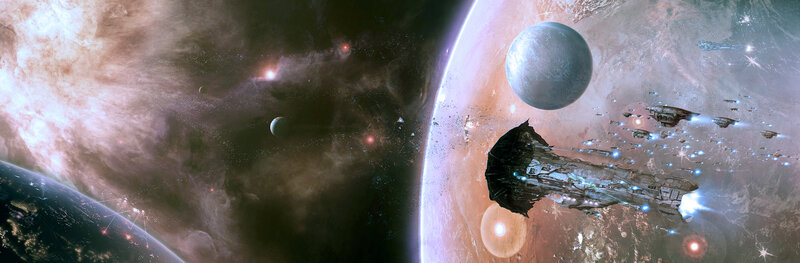 Space battle near alien planets