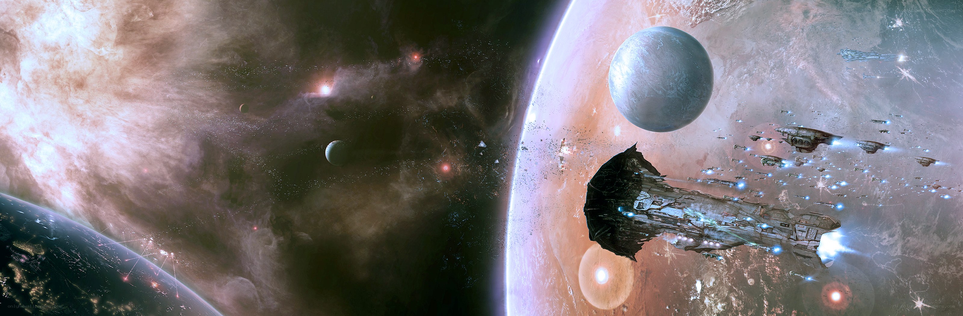 Space battle near alien planets