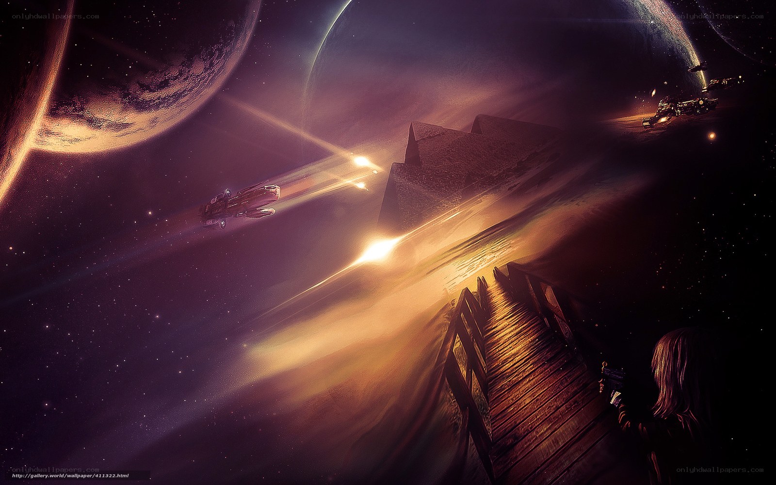 Space battle near alien pyramid