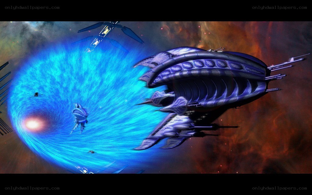 space battle near blue wormhole