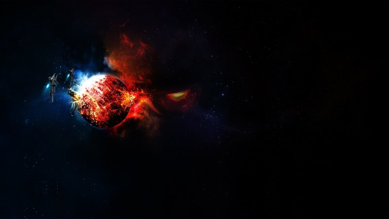 space battle near exploding planet