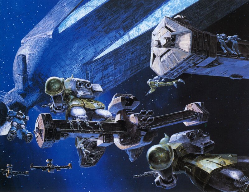 Space battle near massive ship