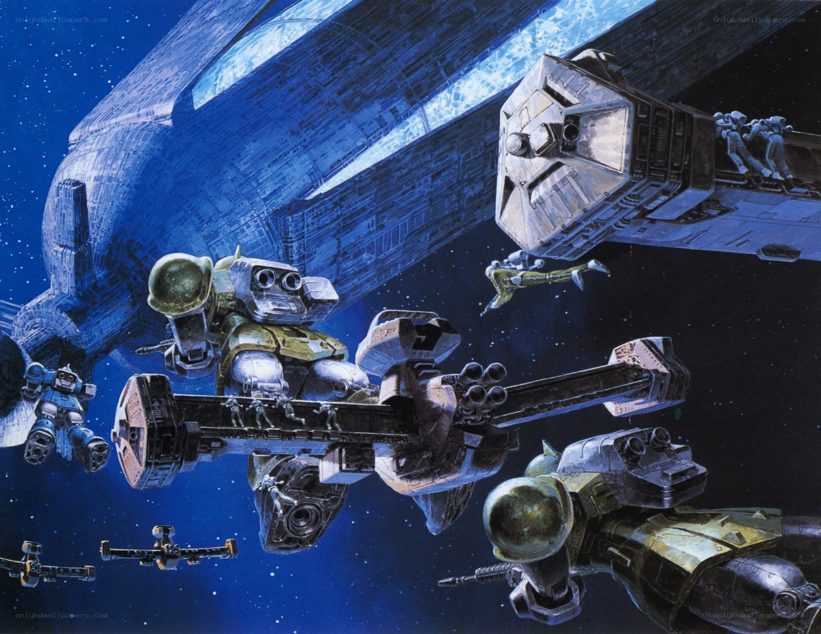 Space battle near massive ship
