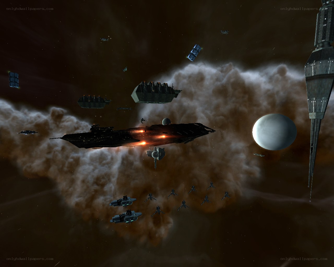 space battle near nebula