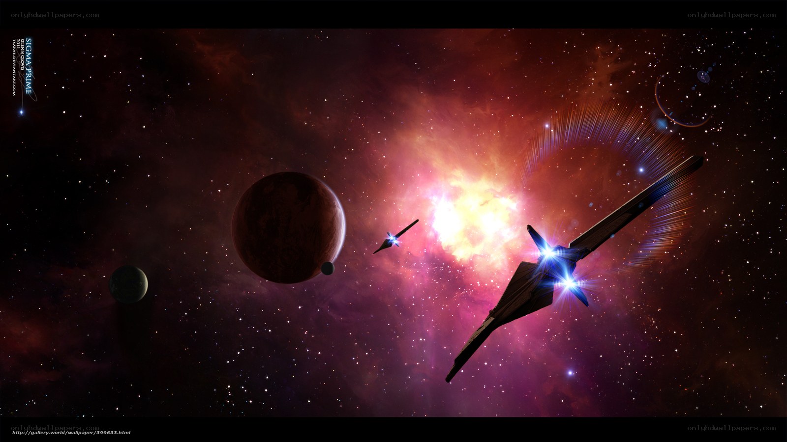 Space battle near nebula