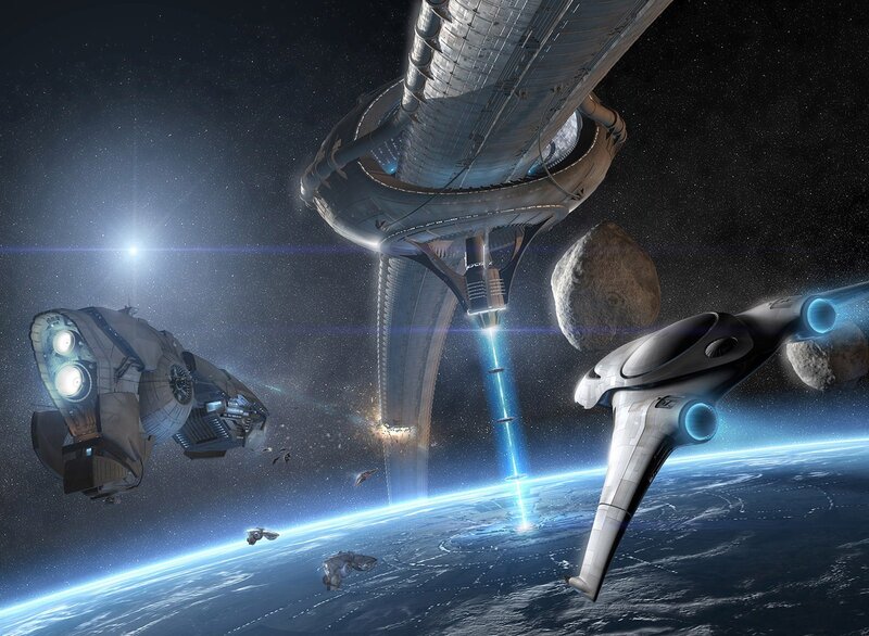 Space battle near orbital station