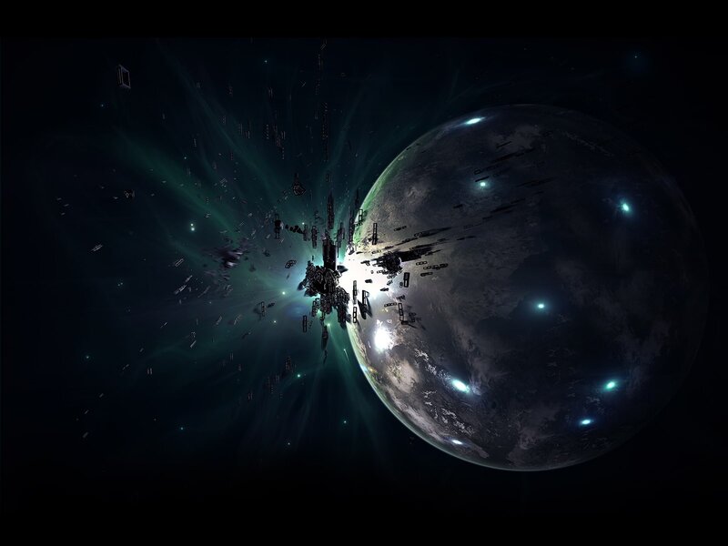 Space battle near planet