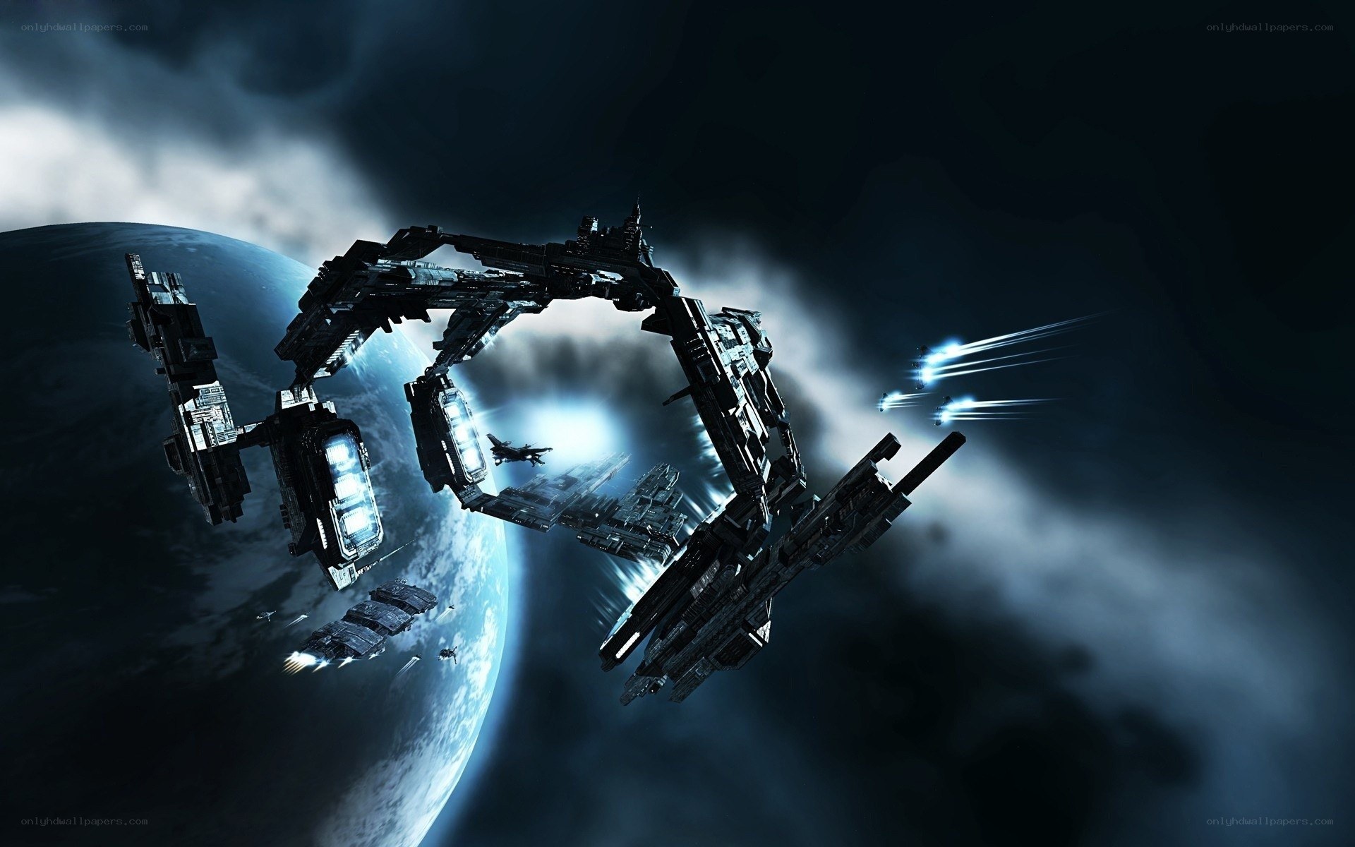 space battle near planet
