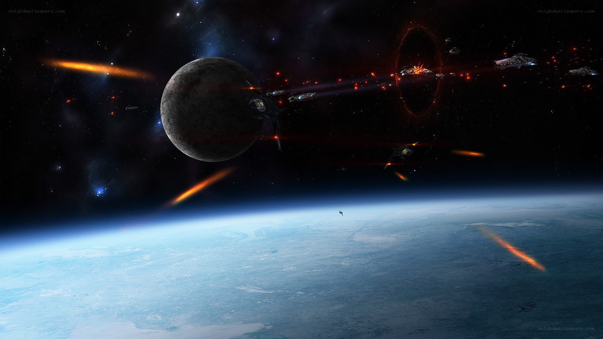 space battle near planet