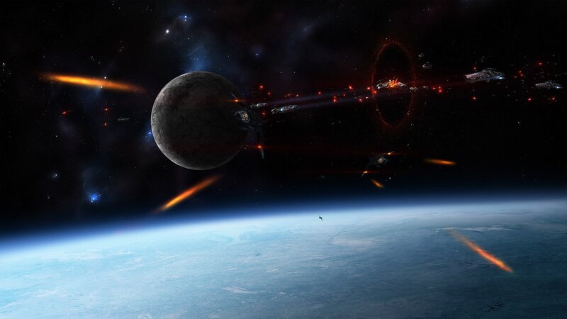 space battle near planet