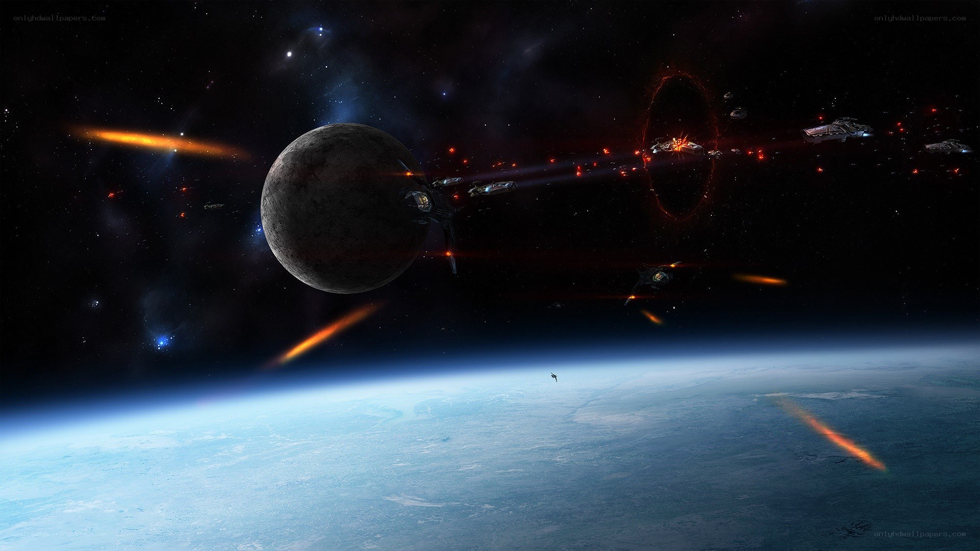 space battle near planet