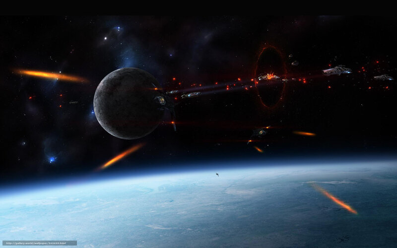 Space Battle Near Planet — Blue, Dramatic, Night