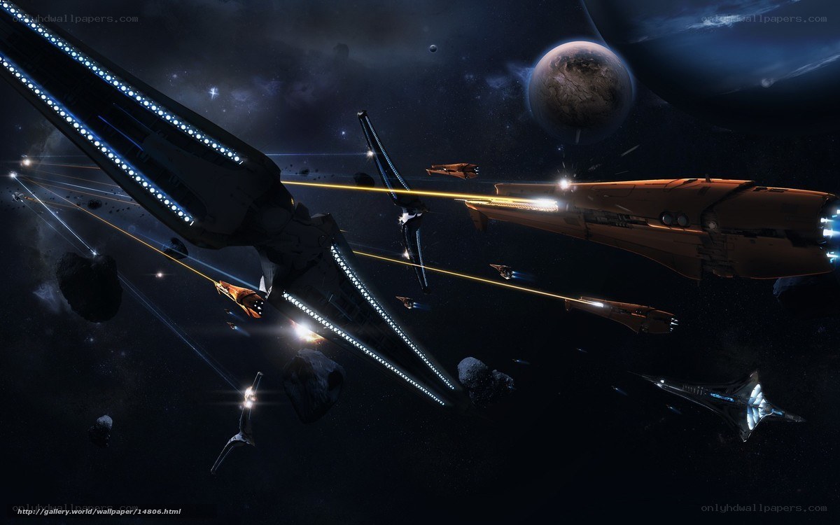 Space battle near planet