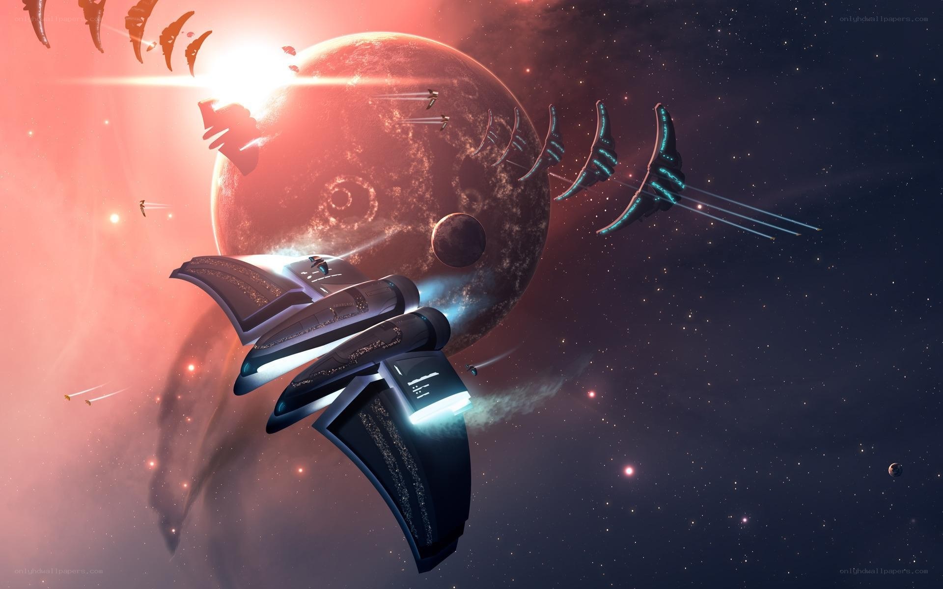 Space battle near red planet