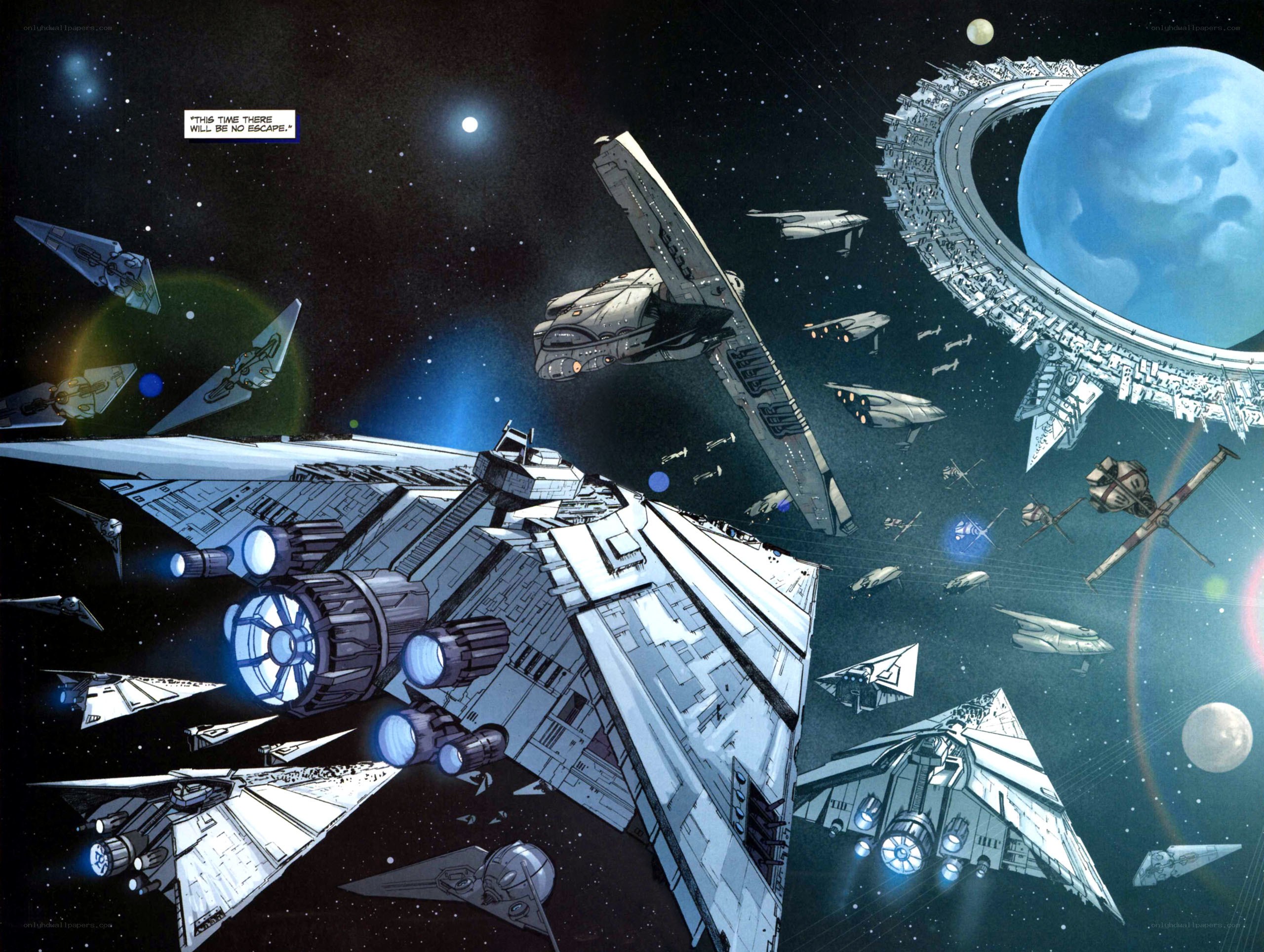 space battle near ringed planet
