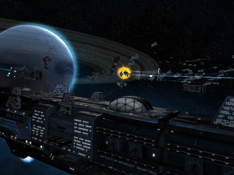 space battle near ringed planet