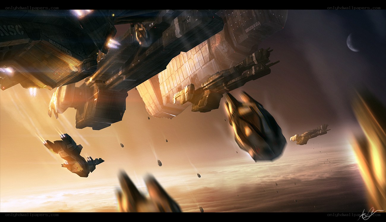 Space battle over a planet