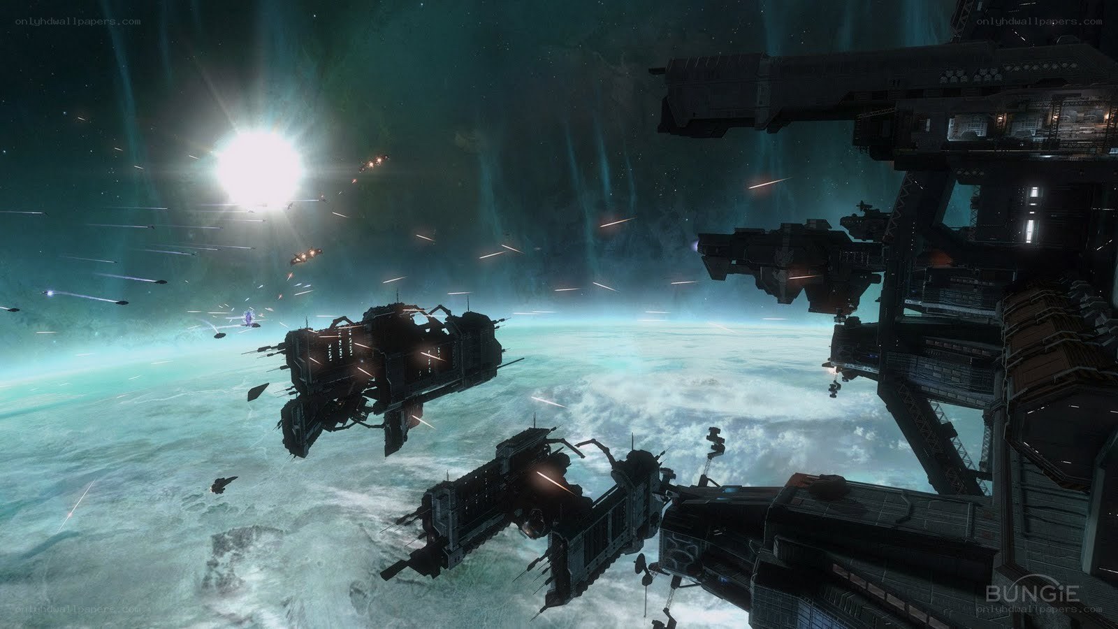 space battle over a planet