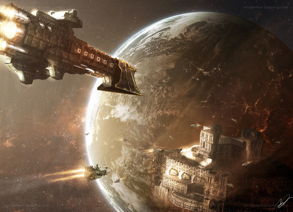 Space battle over a planet