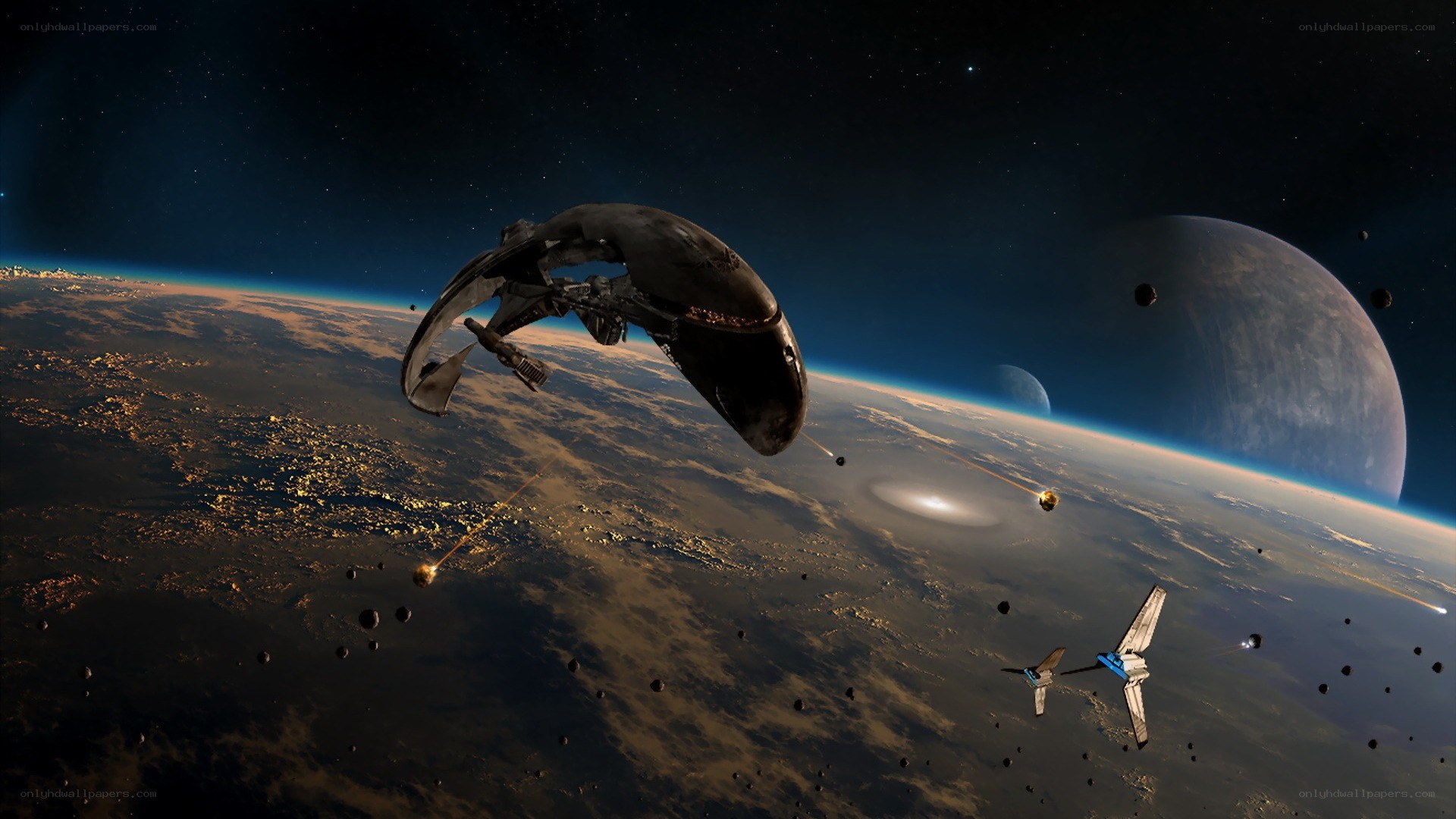 Space battle over a planet