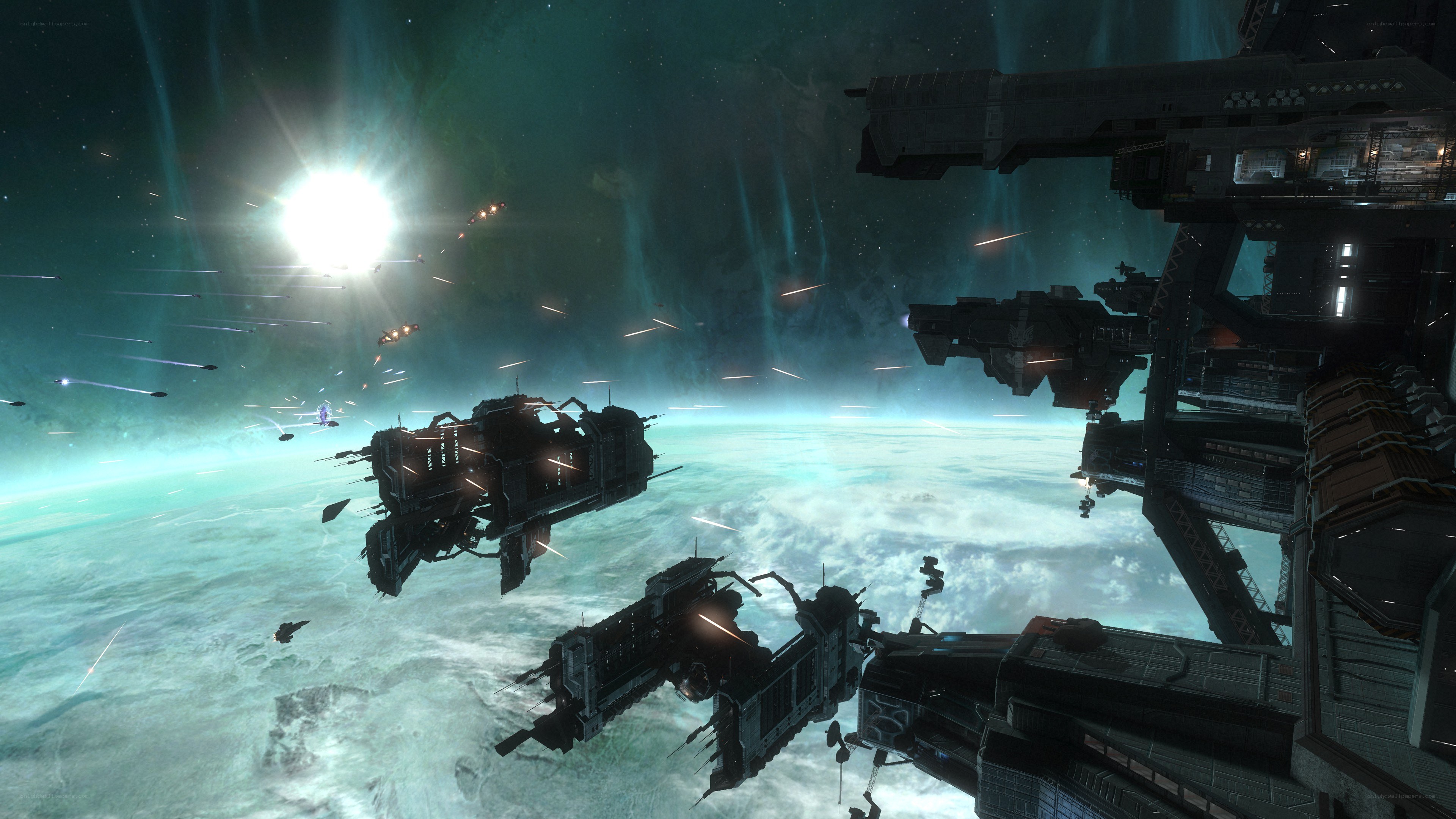 space battle over a planet