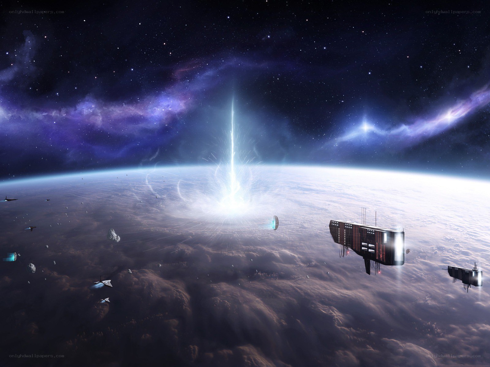 Space battle over a planet
