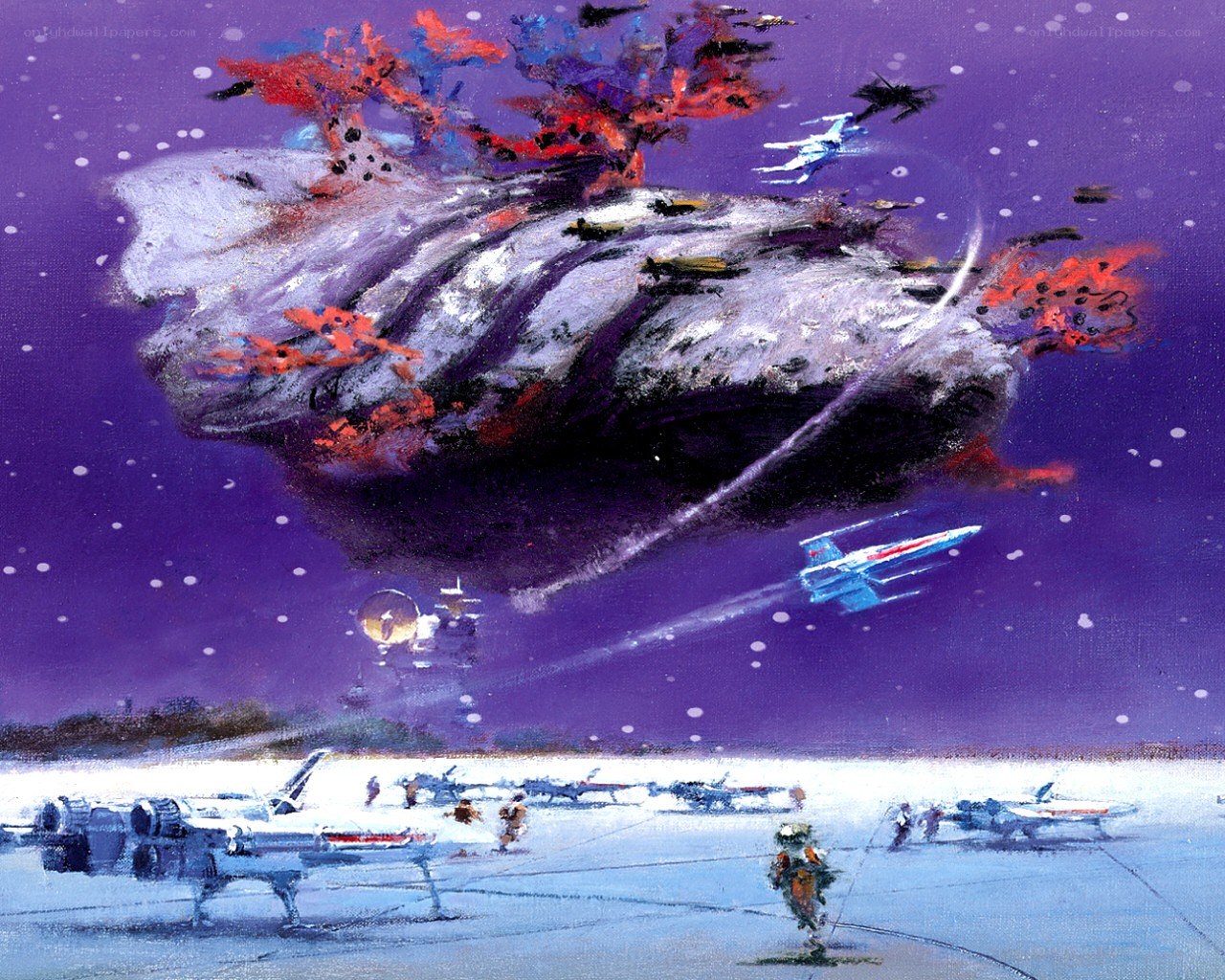 Space battle over a planet