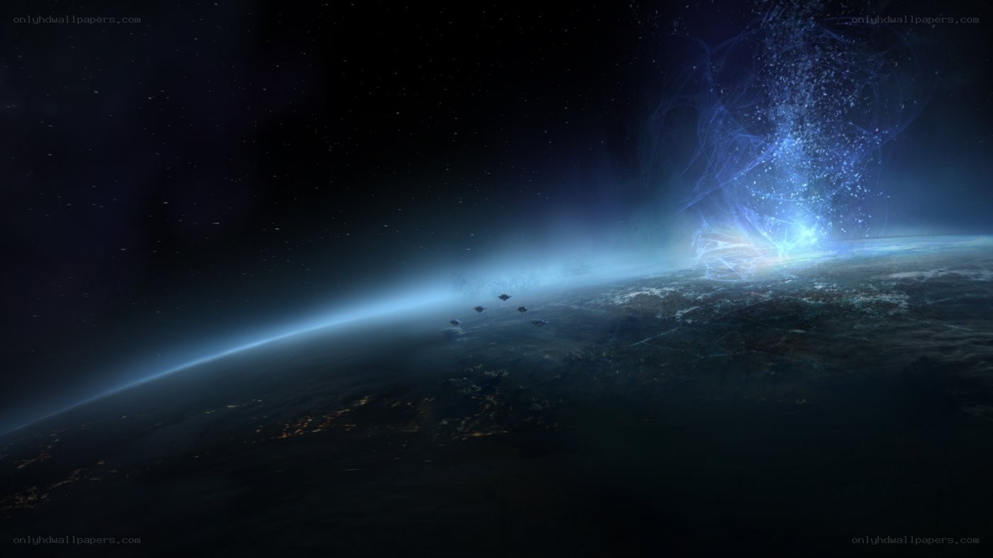 Space battle over a planet