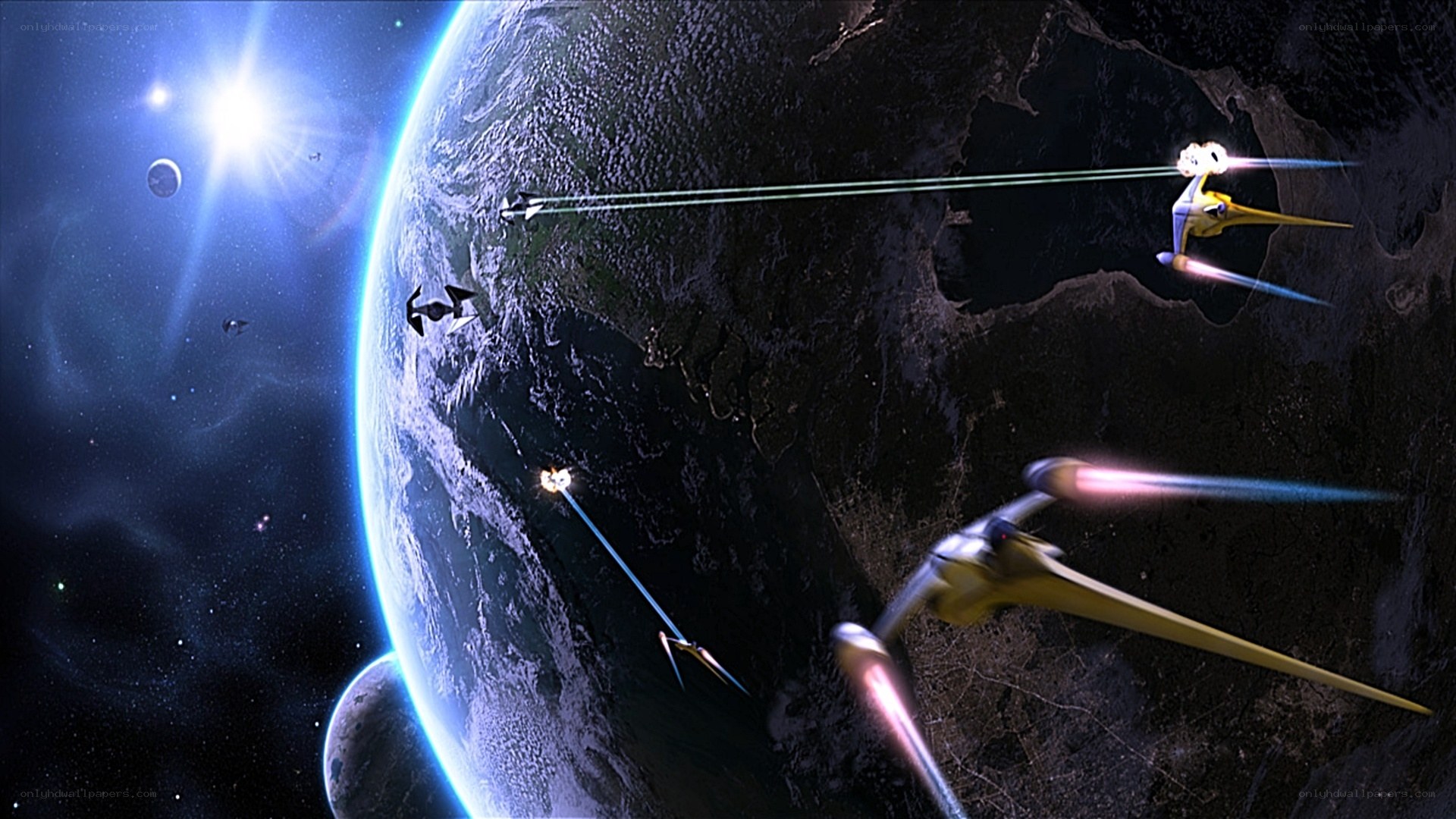 space battle over a planet
